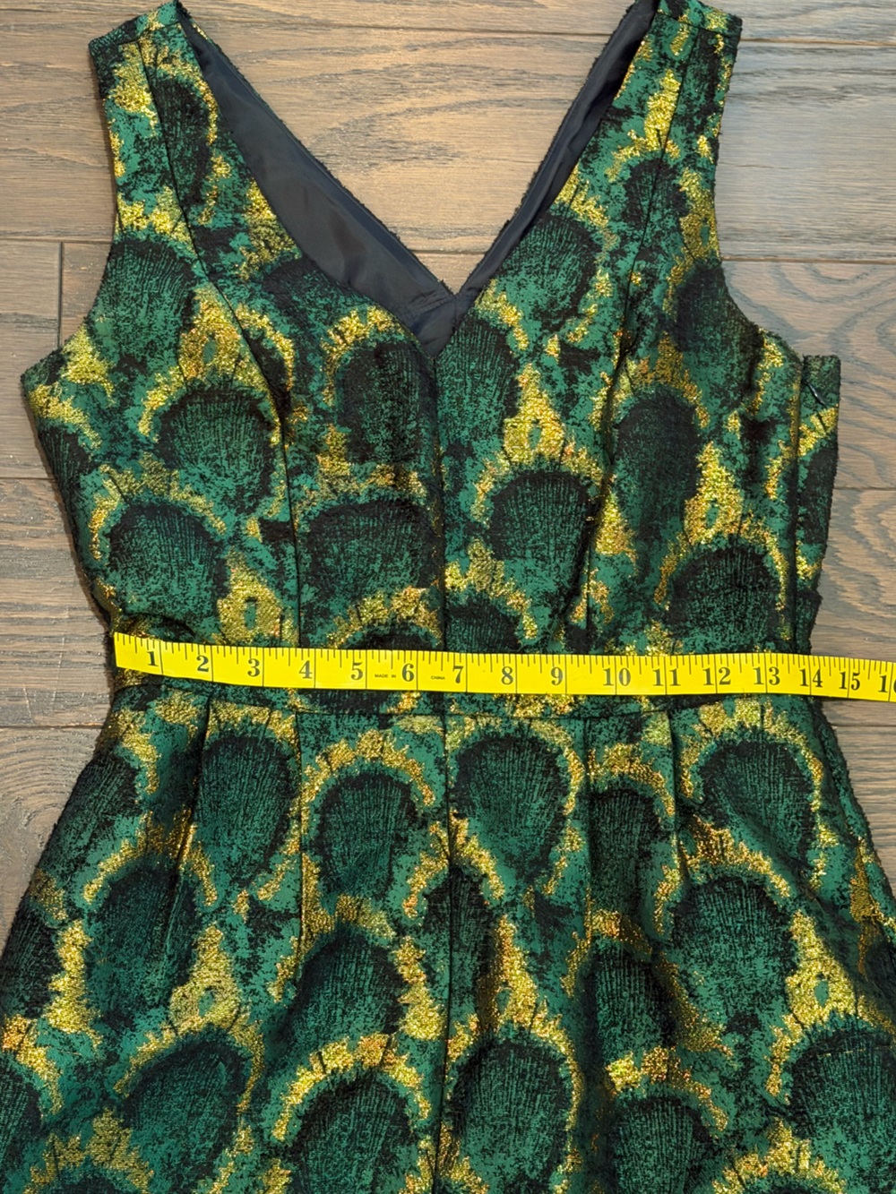 J.Crew Collection Metallic Green Jacquard Fit & Flare Dress Size 4 - Picture 8 of 10